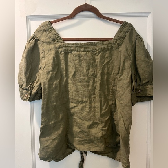 Talbots 100% Linen Olive Green Button-Up Women's Top size 1X - Picture 2 of 4